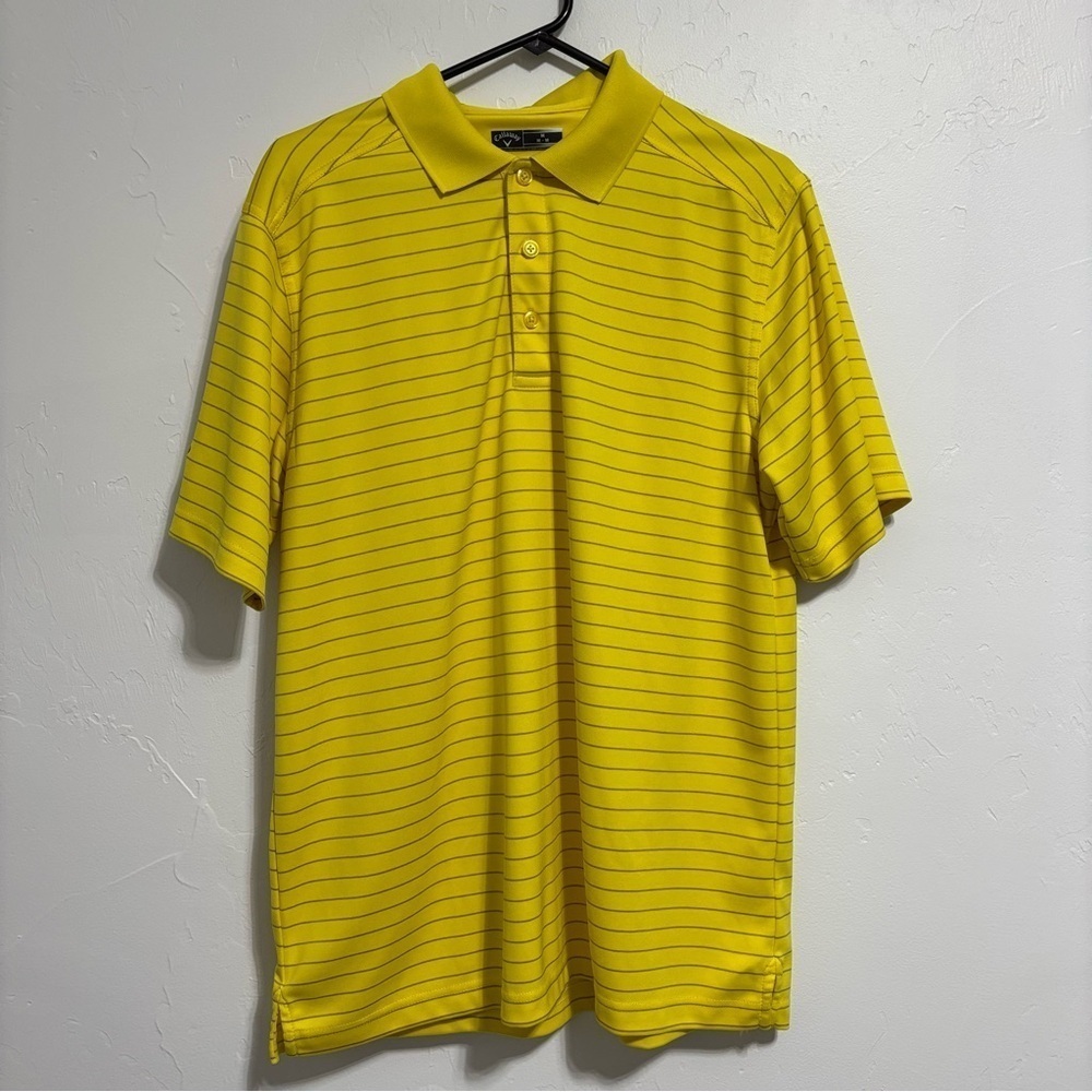 Callaway Men's Medium Golf Polo Short Sleeve Shirt Yellow Stripes